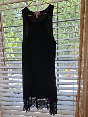 Leith Black Sleeveless Dress with Beautiful Lace Hem